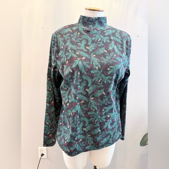 Karen Scott Green and Red holiday Patterned Long Sleeve Top - Picture 2 of 5